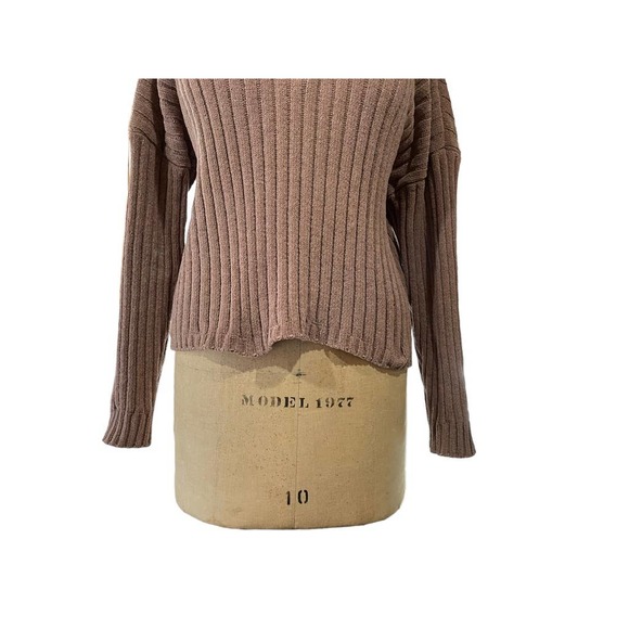 Pink Republic Womens Chenille Hoodie Sweater Brown Ribbed Knit Quarter Zip XL - Picture 3 of 10